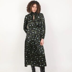 Borgo De Nor Black and Green Floral Long Sleeve Dress